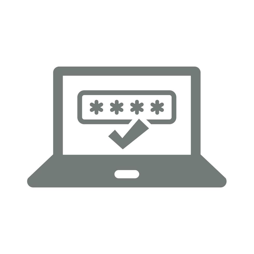 Laptop and password masked characters with checkmark icon. Secured entrance or login no computer vector. vector