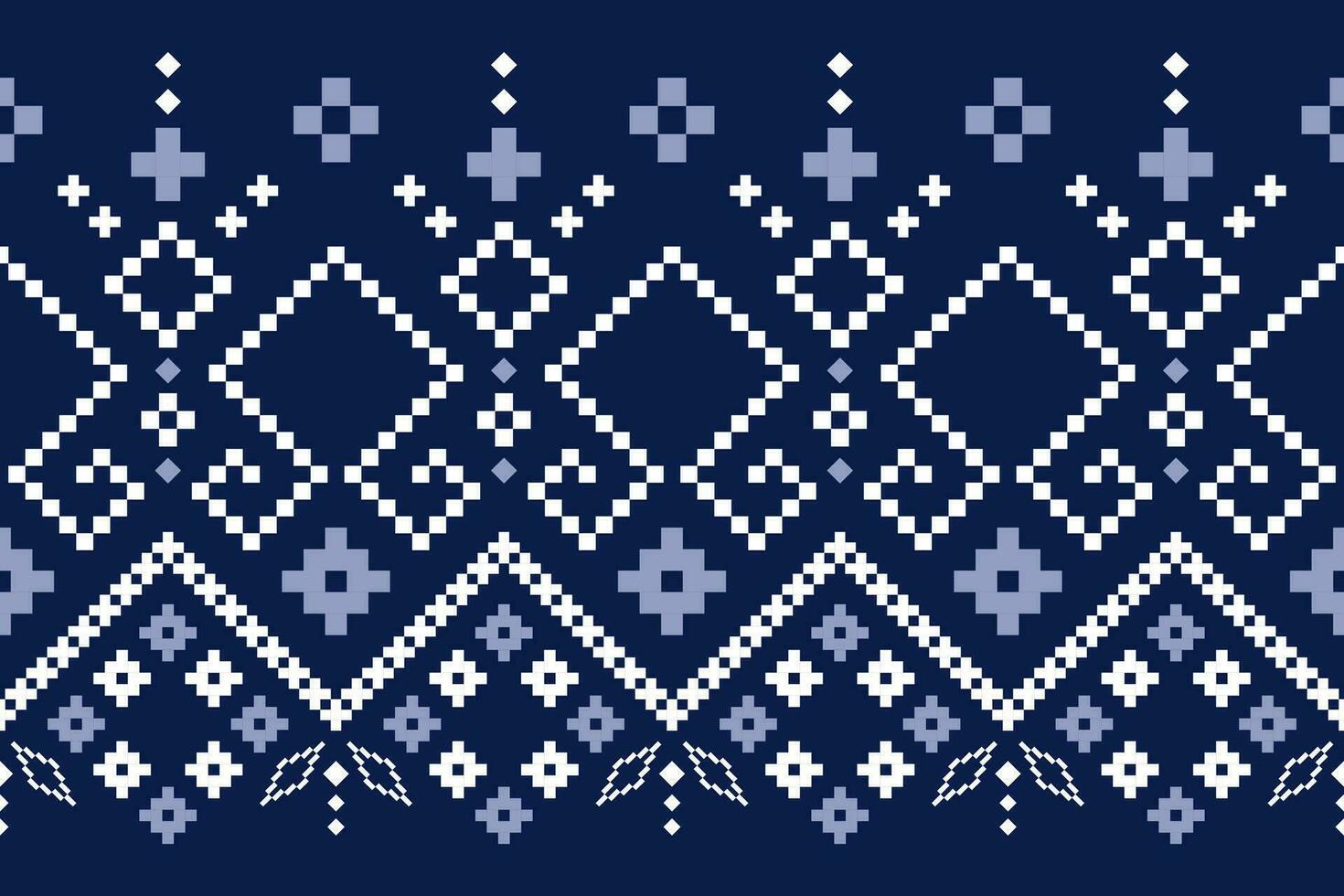 Indigo navy blue geometric traditional ethnic pattern Ikat seamless pattern border abstract design for fabric print cloth dress carpet curtains and sarong Aztec African Indian Indonesian vector