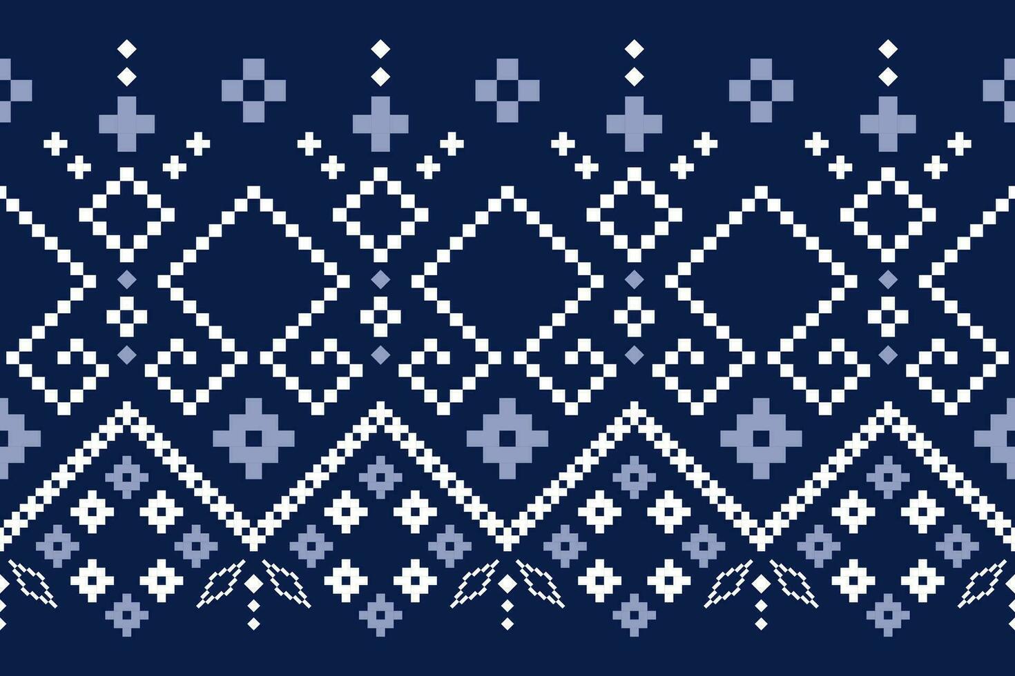 Indigo navy blue geometric traditional ethnic pattern Ikat seamless pattern border abstract design for fabric print cloth dress carpet curtains and sarong Aztec African Indian Indonesian vector