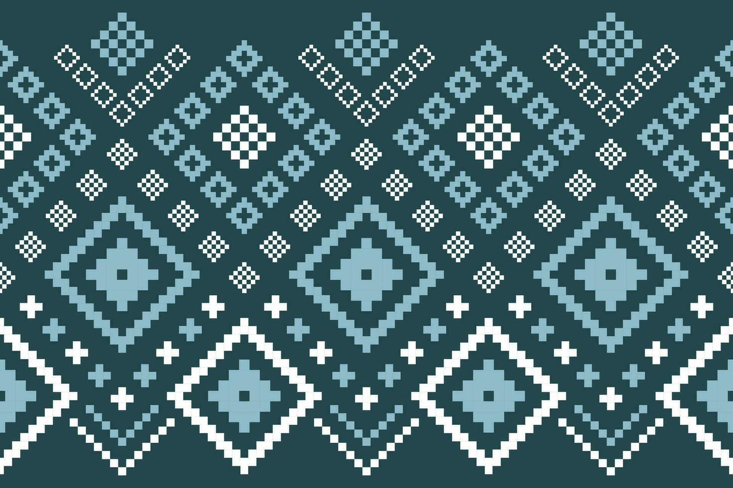 Indigo navy blue geometric traditional ethnic pattern Ikat seamless pattern border abstract design vector