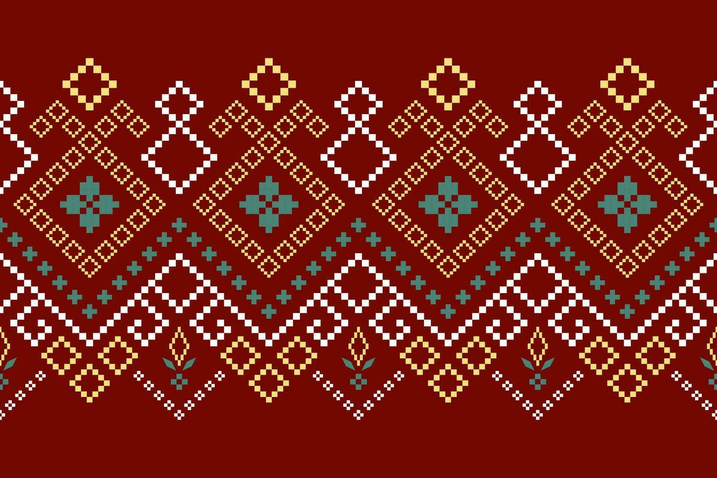 Red traditional ethnic pattern paisley flower Ikat background abstract Aztec African Indonesian Indian seamless pattern for fabric print cloth dress carpet curtains and sarong vector