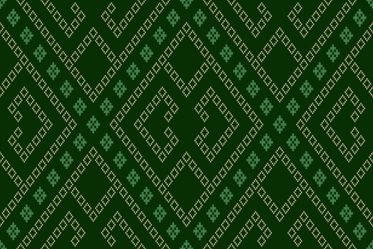 Green Cross stitch colorful geometric traditional ethnic pattern Ikat seamless pattern border abstract design for fabric print cloth dress carpet curtains and sarong Aztec African Indian Indonesian vector