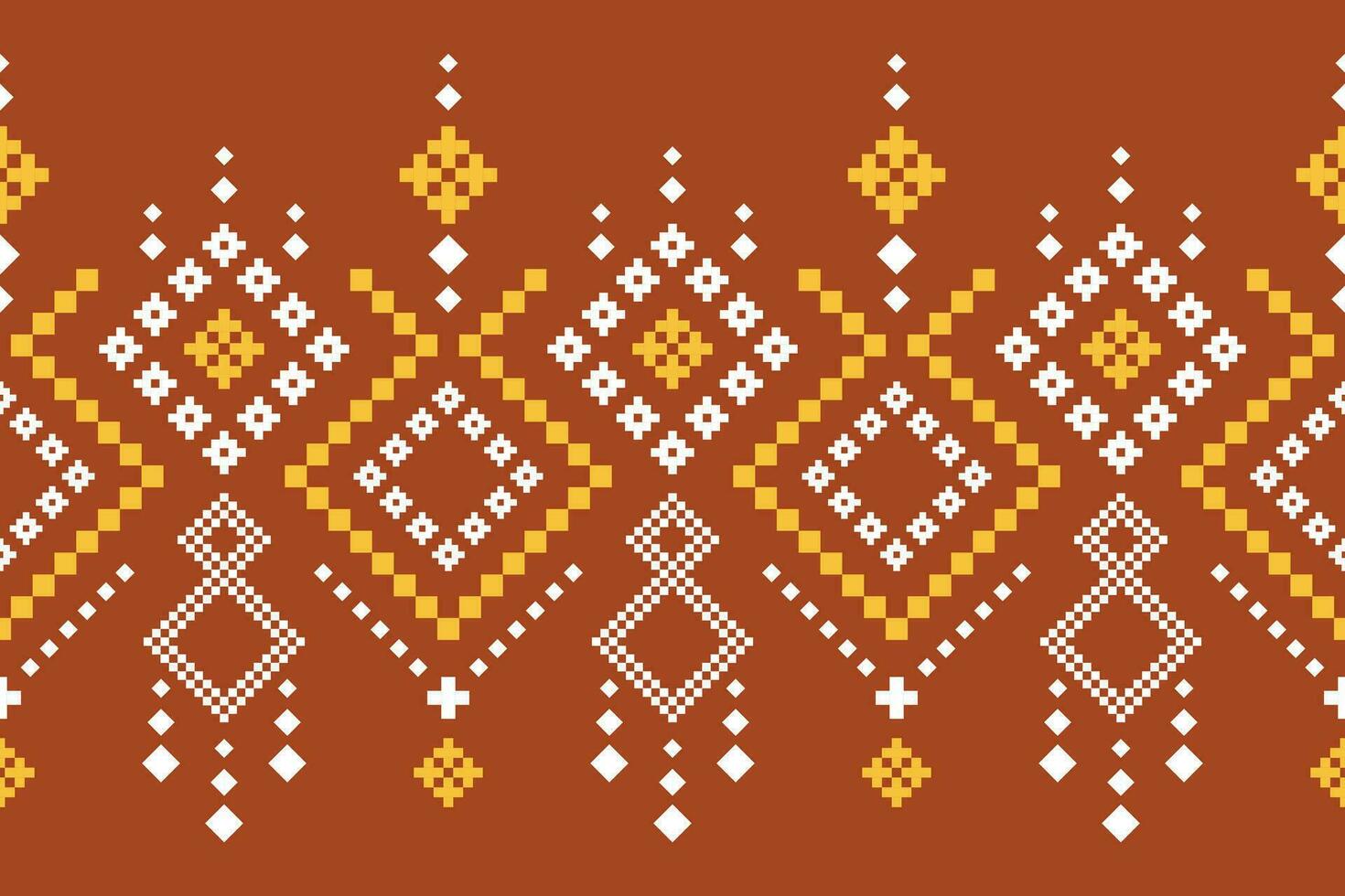 Orange vintages cross stitch traditional ethnic pattern paisley flower Ikat background abstract Aztec African Indonesian Indian seamless pattern for fabric print cloth dress carpet curtains and sarong vector