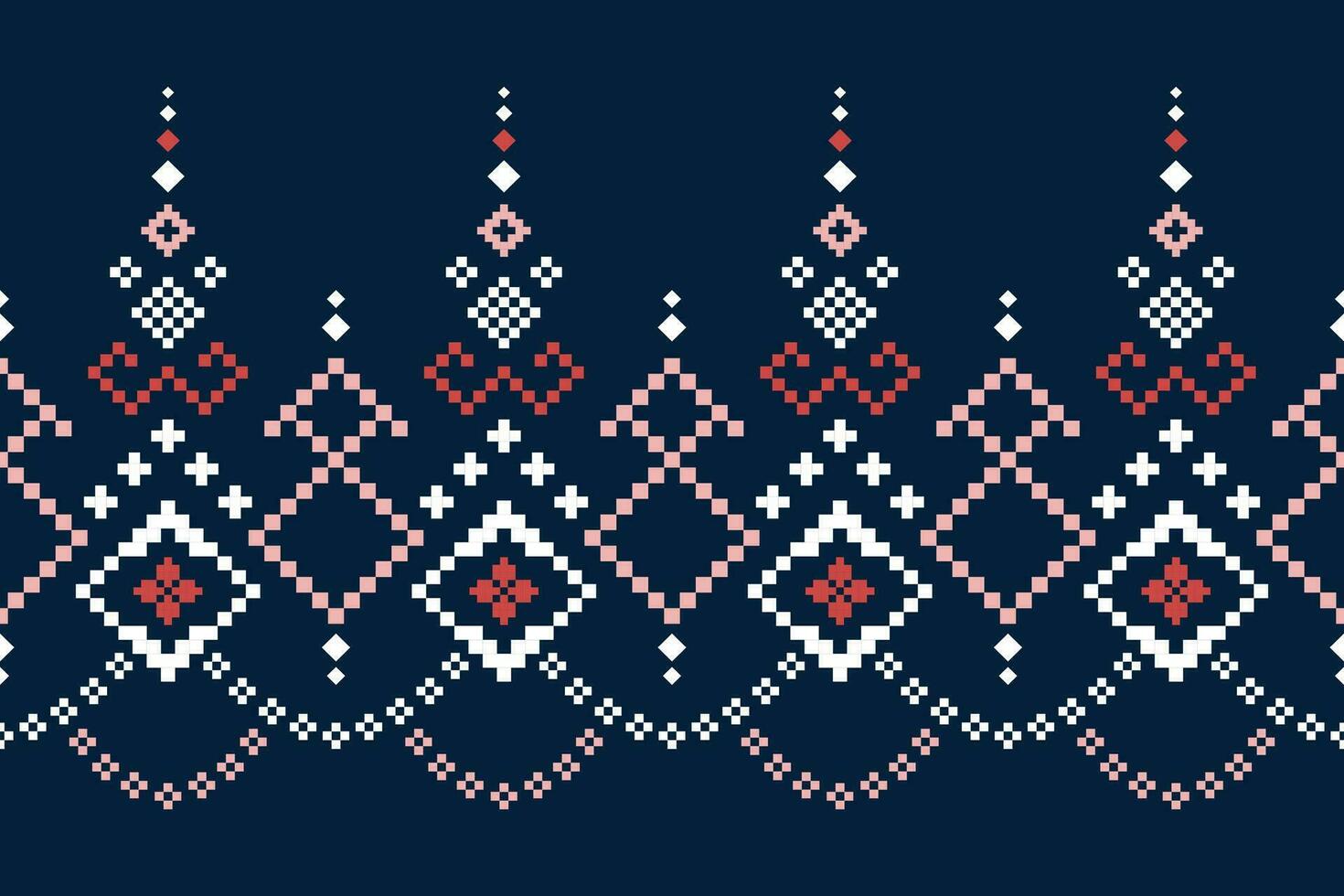 Indigo navy blue geometric traditional ethnic pattern Ikat seamless pattern border abstract design vector