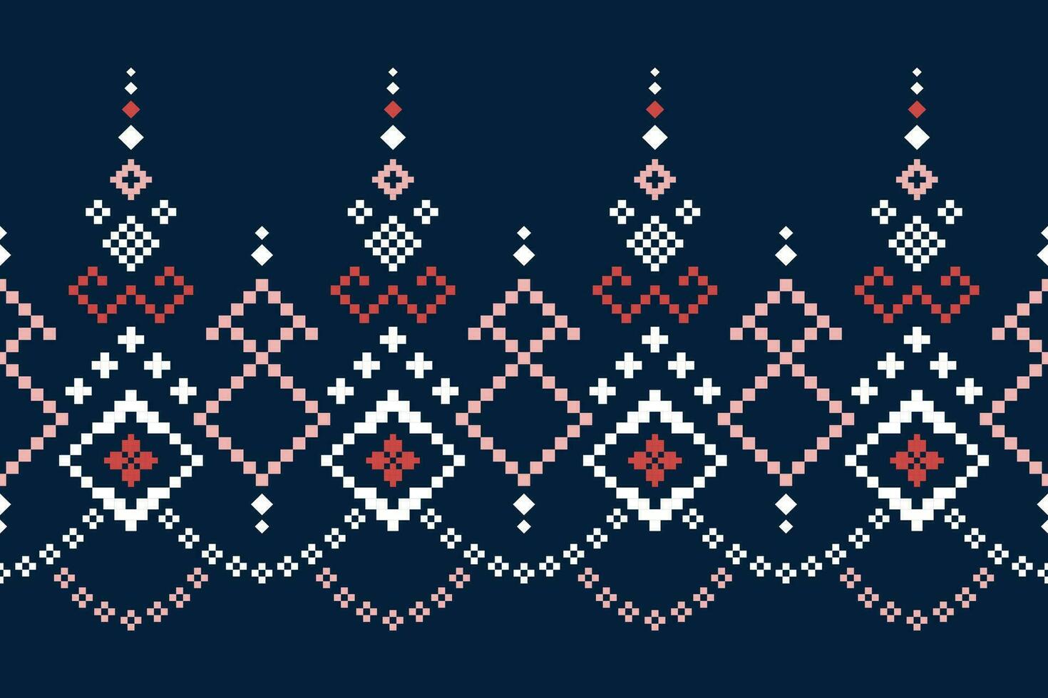 Indigo navy blue geometric traditional ethnic pattern Ikat seamless pattern border abstract design vector