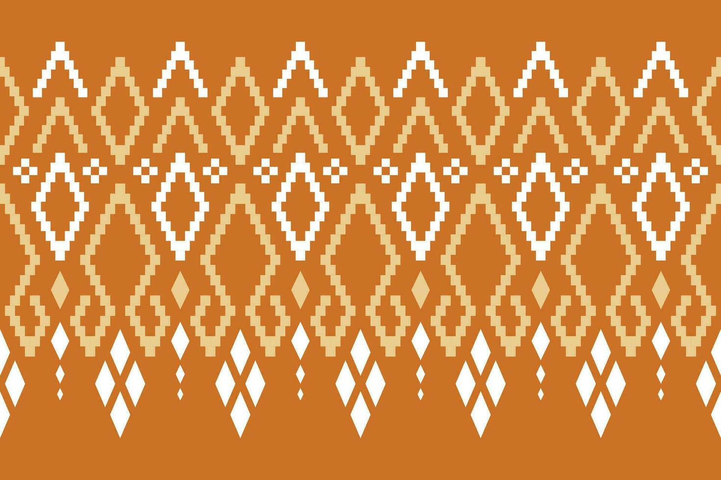 Orange vintages cross stitch traditional ethnic pattern paisley flower Ikat background abstract Aztec African vector