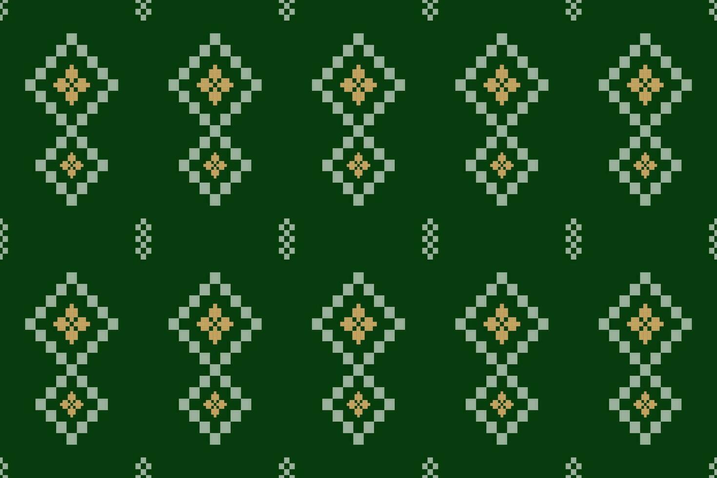Green Cross stitch colorful geometric traditional ethnic pattern Ikat seamless pattern border abstract design vector