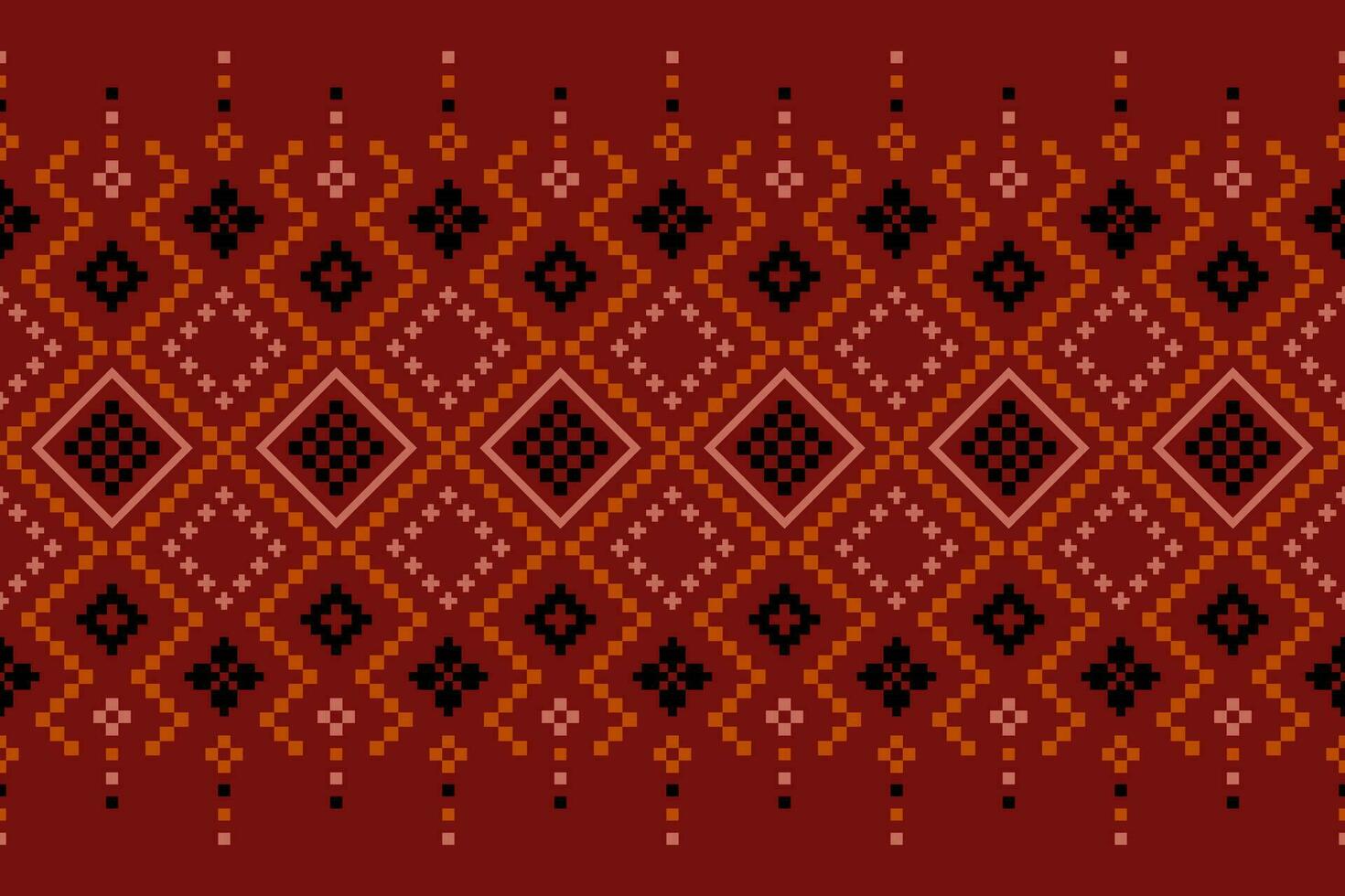 Red traditional ethnic pattern paisley flower Ikat background abstract Aztec African Indonesian Indian seamless pattern for fabric print cloth dress carpet curtains and sarong vector