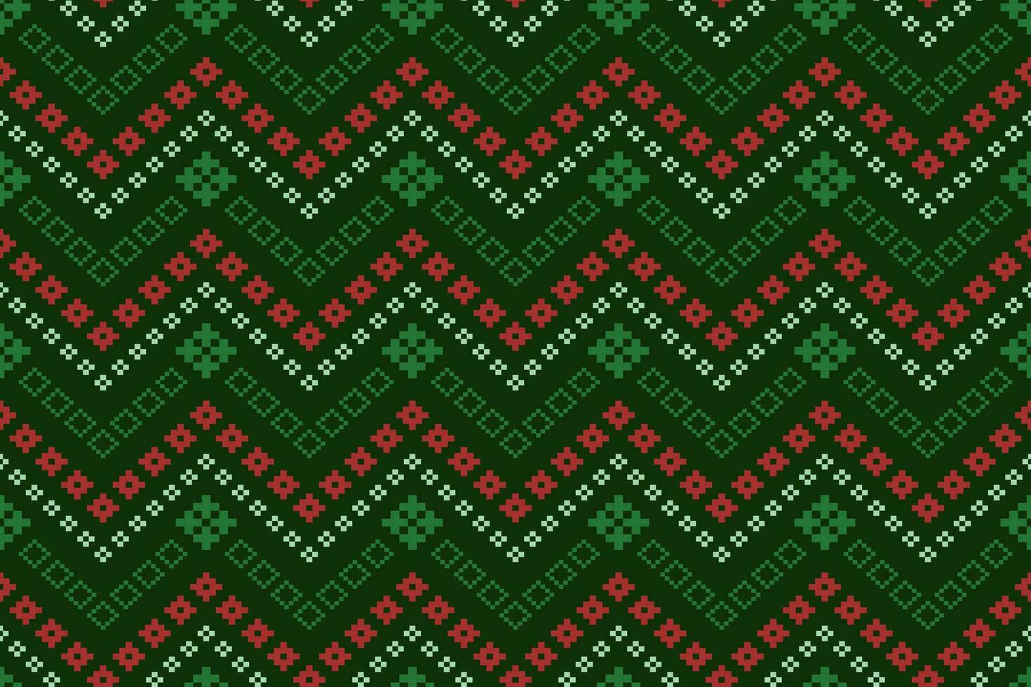green cross stitch traditional ethnic pattern paisley flower Ikat background abstract Aztec African Indonesian Indian seamless pattern for fabric print cloth dress carpet curtains and sarong vector