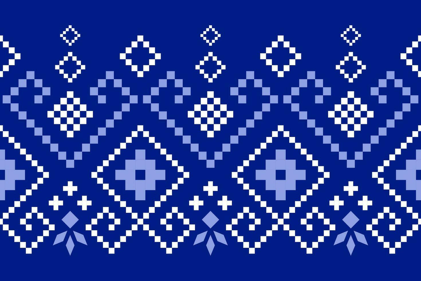 Indigo navy blue geometric traditional ethnic pattern Ikat seamless pattern border abstract design for fabric print cloth dress carpet curtains and sarong Aztec African Indian Indonesian vector