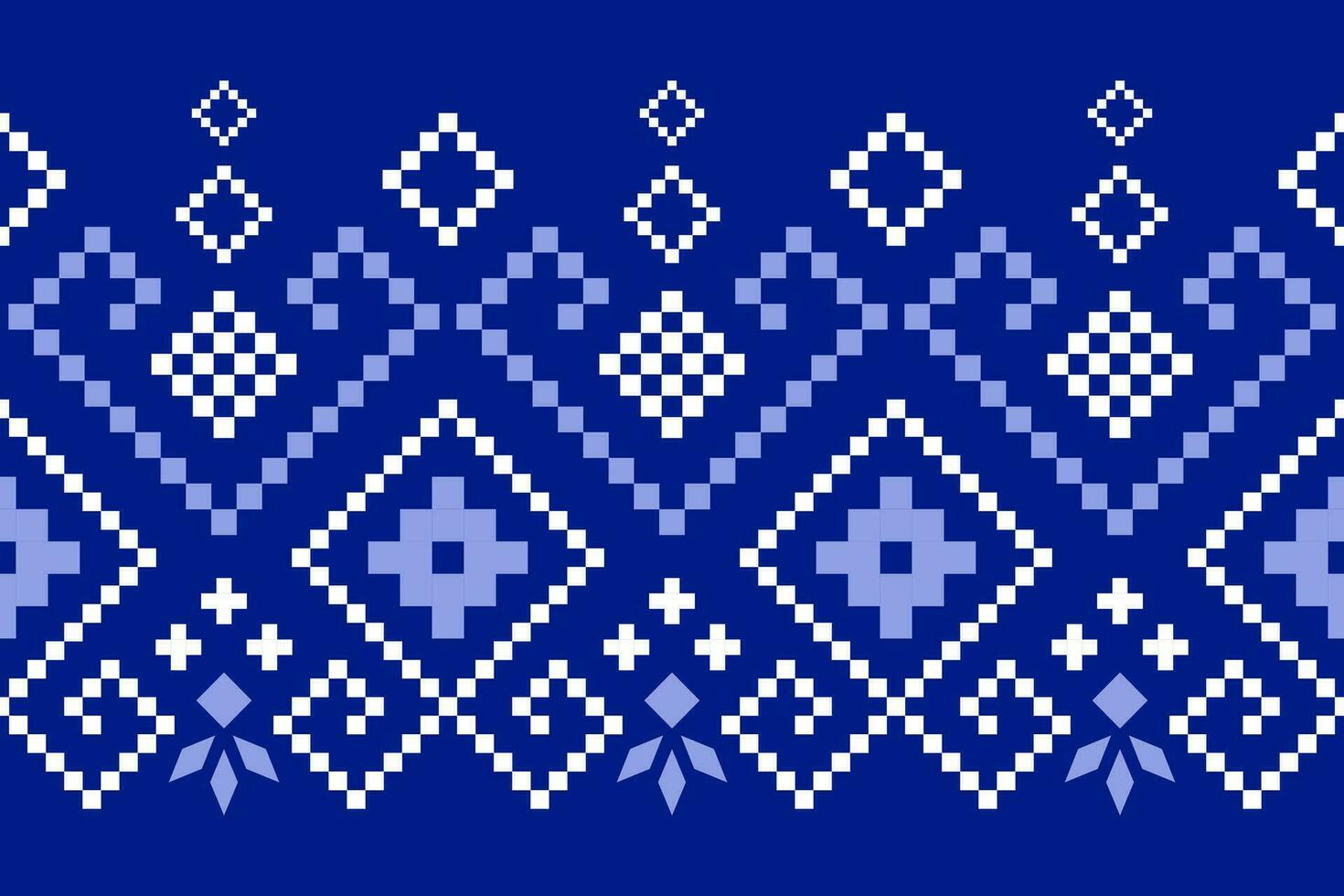 Indigo navy blue geometric traditional ethnic pattern Ikat seamless pattern border abstract design for fabric print cloth dress carpet curtains and sarong Aztec African Indian Indonesian vector
