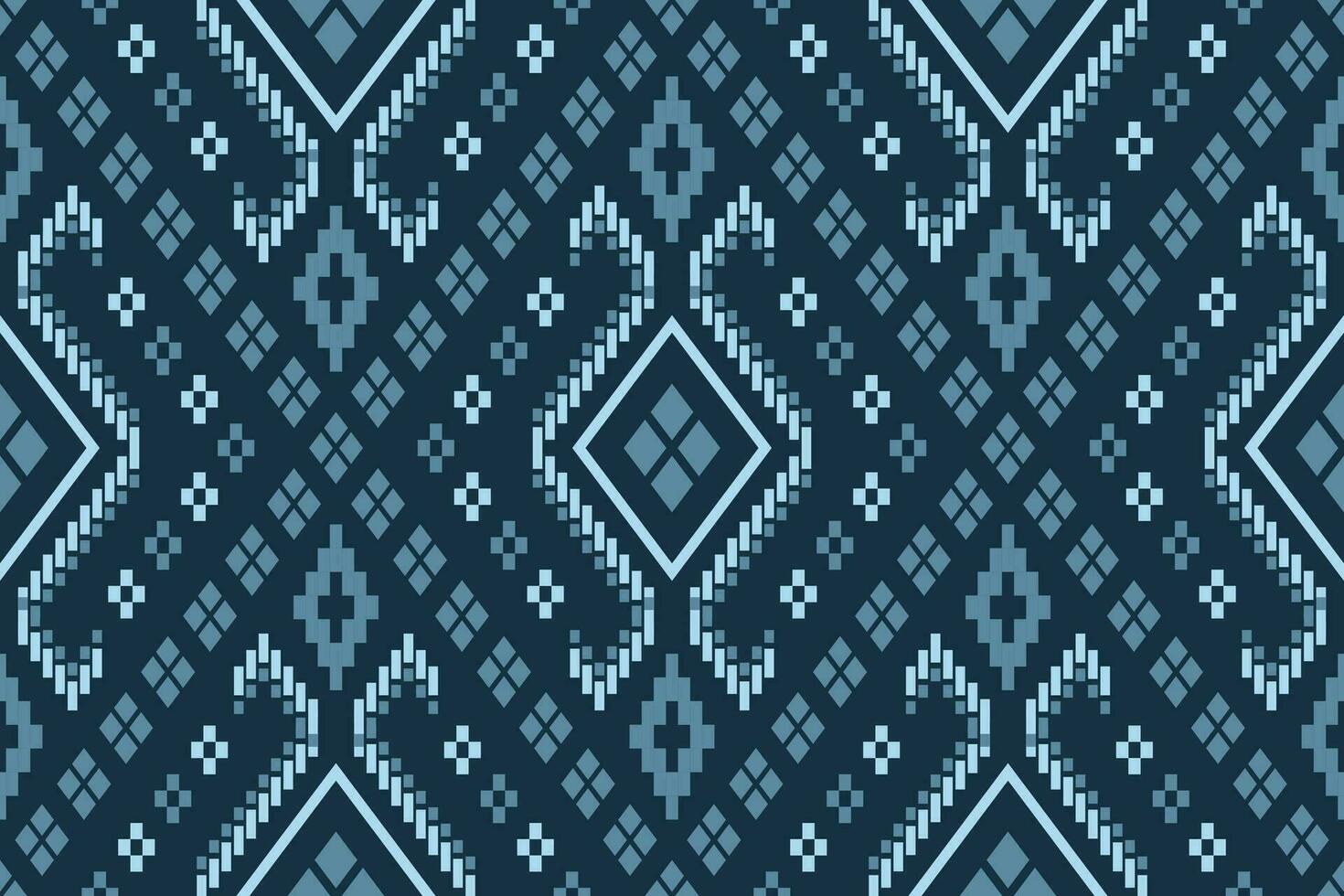 Indigo navy blue geometric traditional ethnic pattern Ikat seamless pattern border abstract design for fabric print cloth dress carpet curtains and sarong Aztec African Indian Indonesian vector