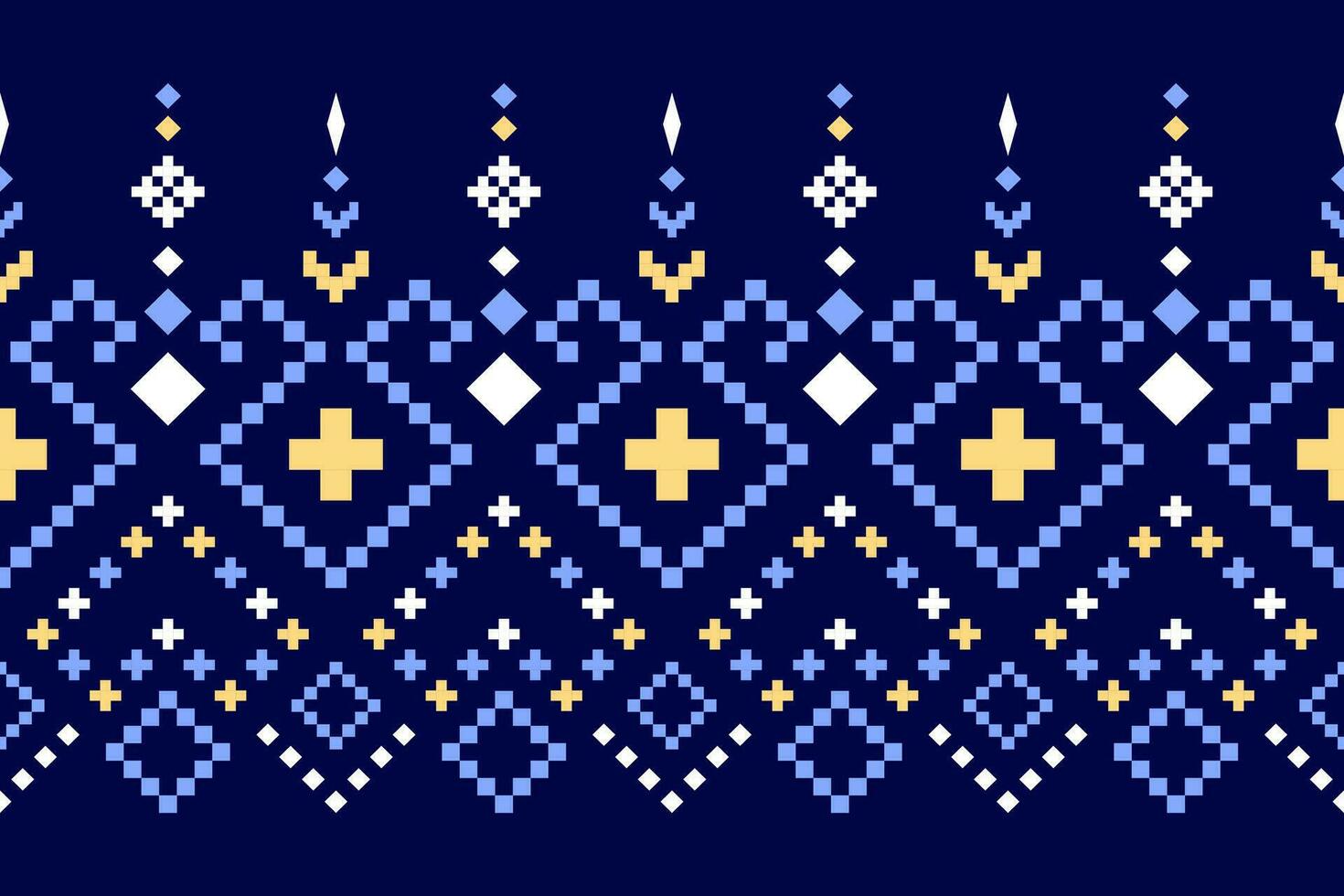 Indigo navy blue geometric traditional ethnic pattern Ikat seamless pattern border abstract design for fabric print cloth dress carpet curtains and sarong Aztec African Indian Indonesian vector