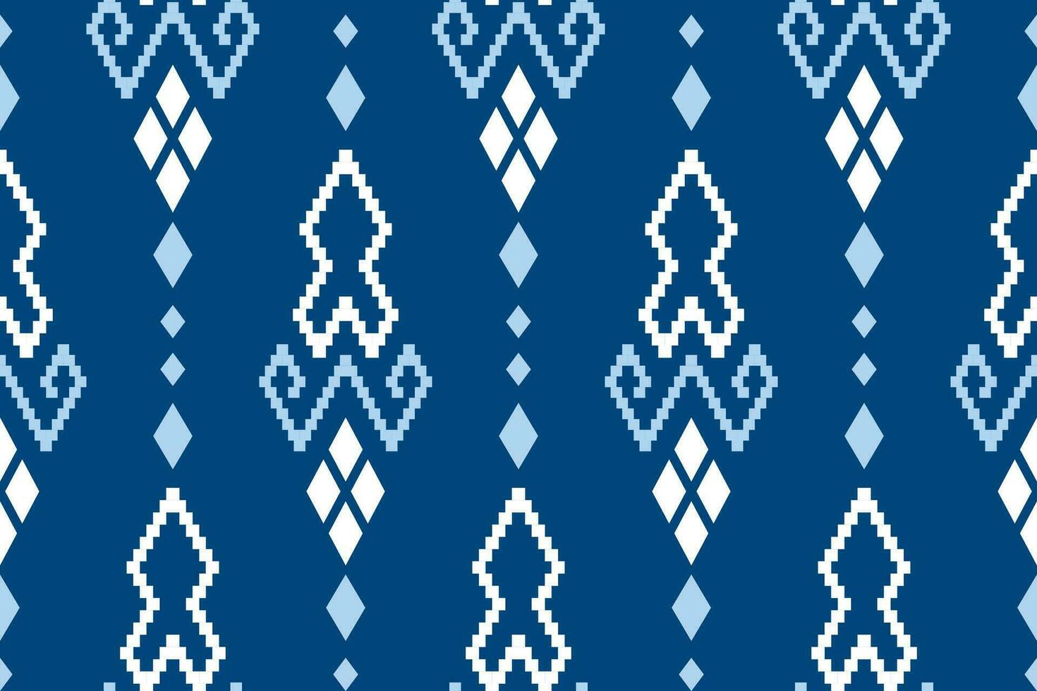 Indigo navy blue geometric traditional ethnic pattern Ikat seamless pattern border abstract design for fabric print cloth dress carpet curtains and sarong Aztec African Indian Indonesian vector