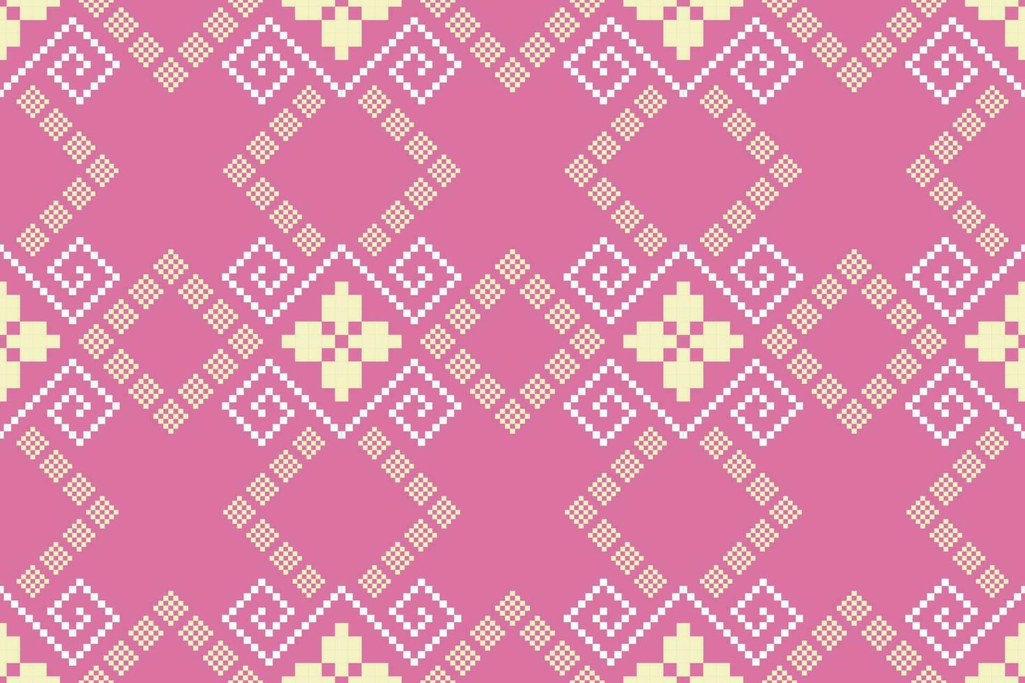 Pink Cross stitch colorful geometric traditional ethnic pattern Ikat seamless pattern border abstract design for fabric print cloth dress carpet curtains and sarong Aztec African Indian Indonesian vector