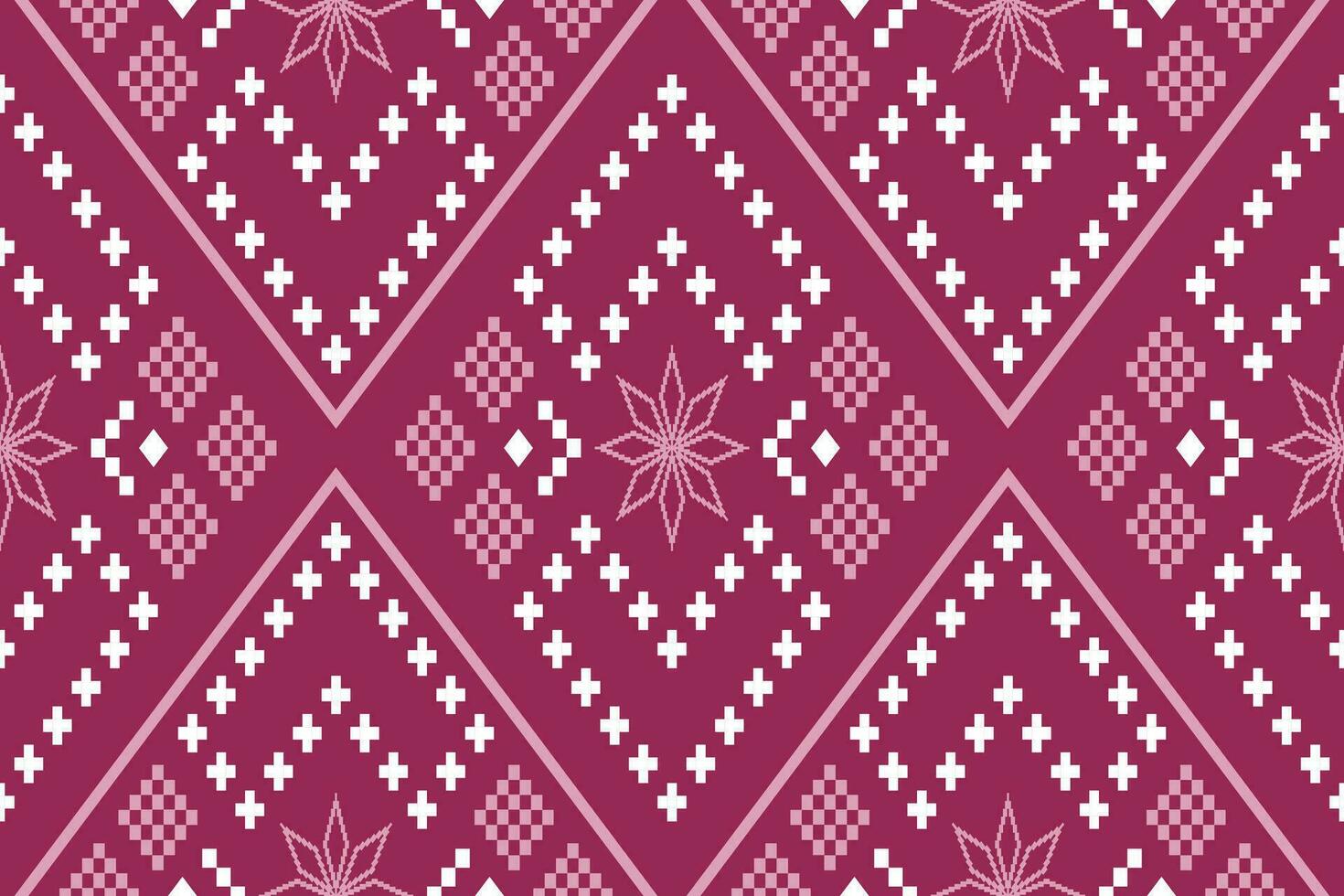 Pink Cross stitch colorful geometric traditional ethnic pattern Ikat seamless pattern border abstract design for fabric print cloth dress carpet curtains and sarong Aztec African Indian Indonesian vector