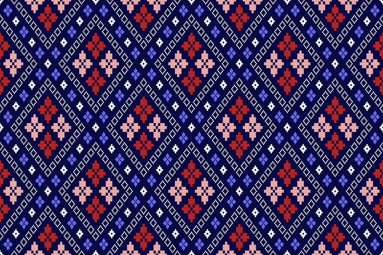 Indigo navy blue geometric traditional ethnic pattern Ikat seamless pattern border abstract design for fabric print cloth dress carpet curtains and sarong Aztec African Indian Indonesian vector