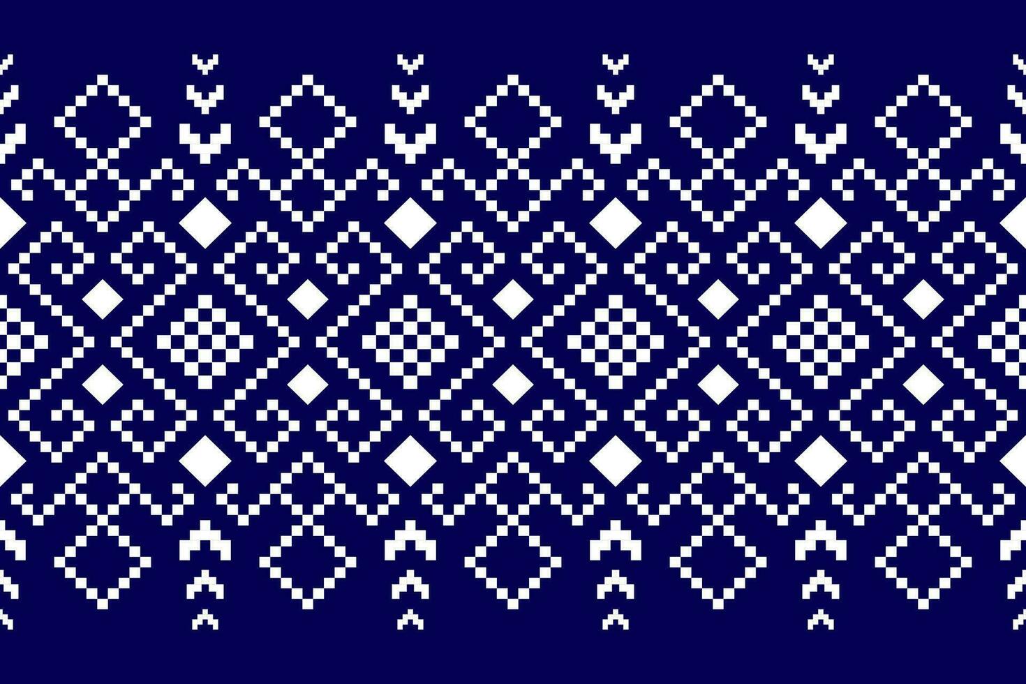 Indigo navy blue geometric traditional ethnic pattern Ikat seamless pattern border abstract design for fabric print cloth dress carpet curtains and sarong Aztec African Indian Indonesian vector