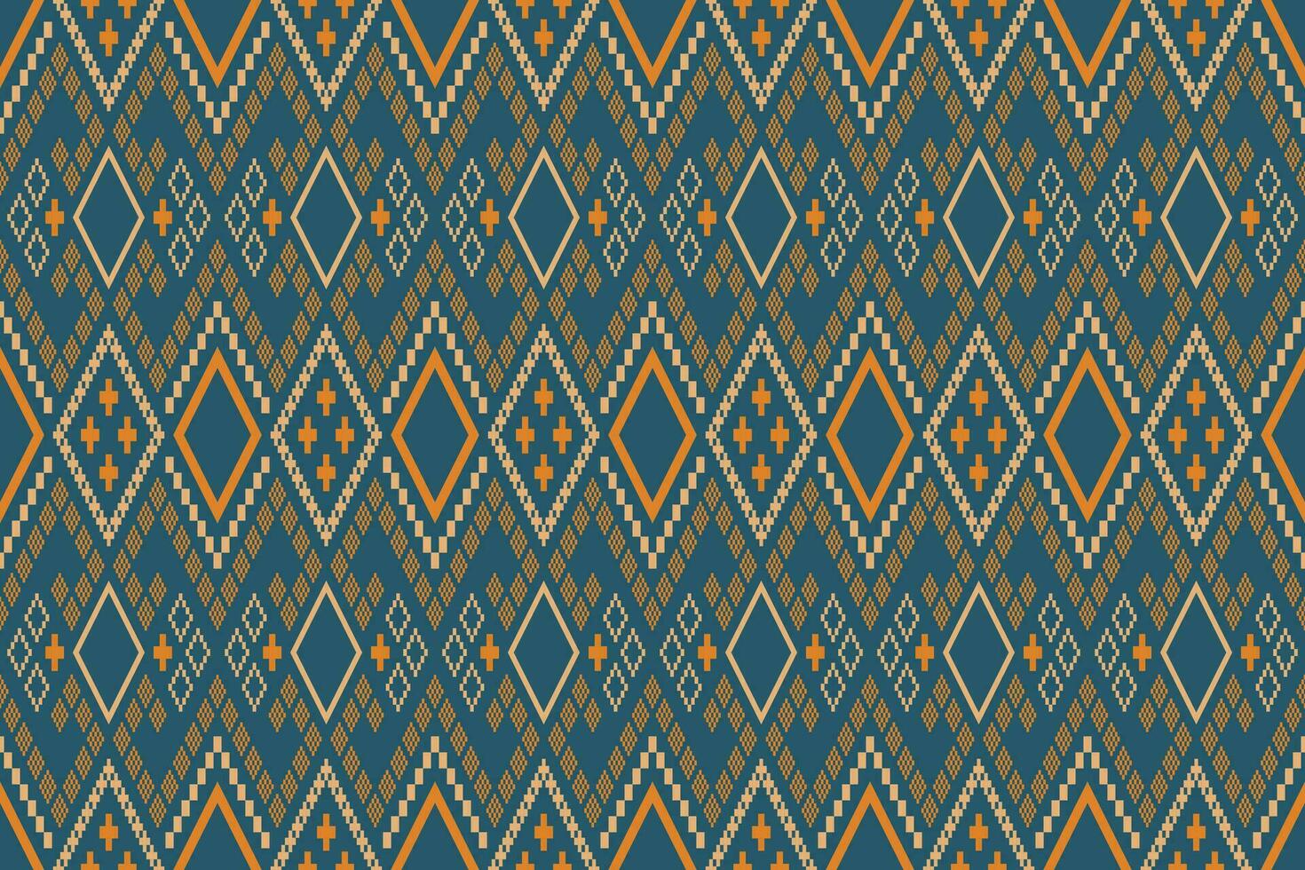 Indigo navy blue geometric traditional ethnic pattern Ikat seamless pattern border abstract design for fabric print cloth dress carpet curtains and sarong Aztec African Indian Indonesian vector