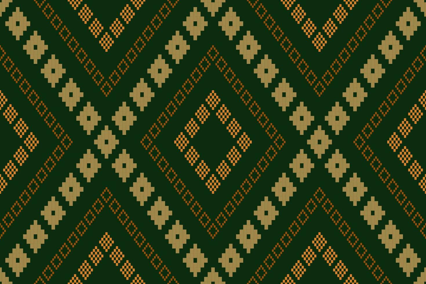 Green Cross stitch colorful geometric traditional ethnic pattern Ikat seamless pattern border abstract design for fabric print cloth dress carpet curtains and sarong Aztec African Indian Indonesian vector