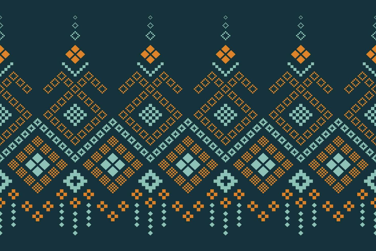 Indigo navy blue geometric traditional ethnic pattern Ikat seamless pattern border abstract design vector