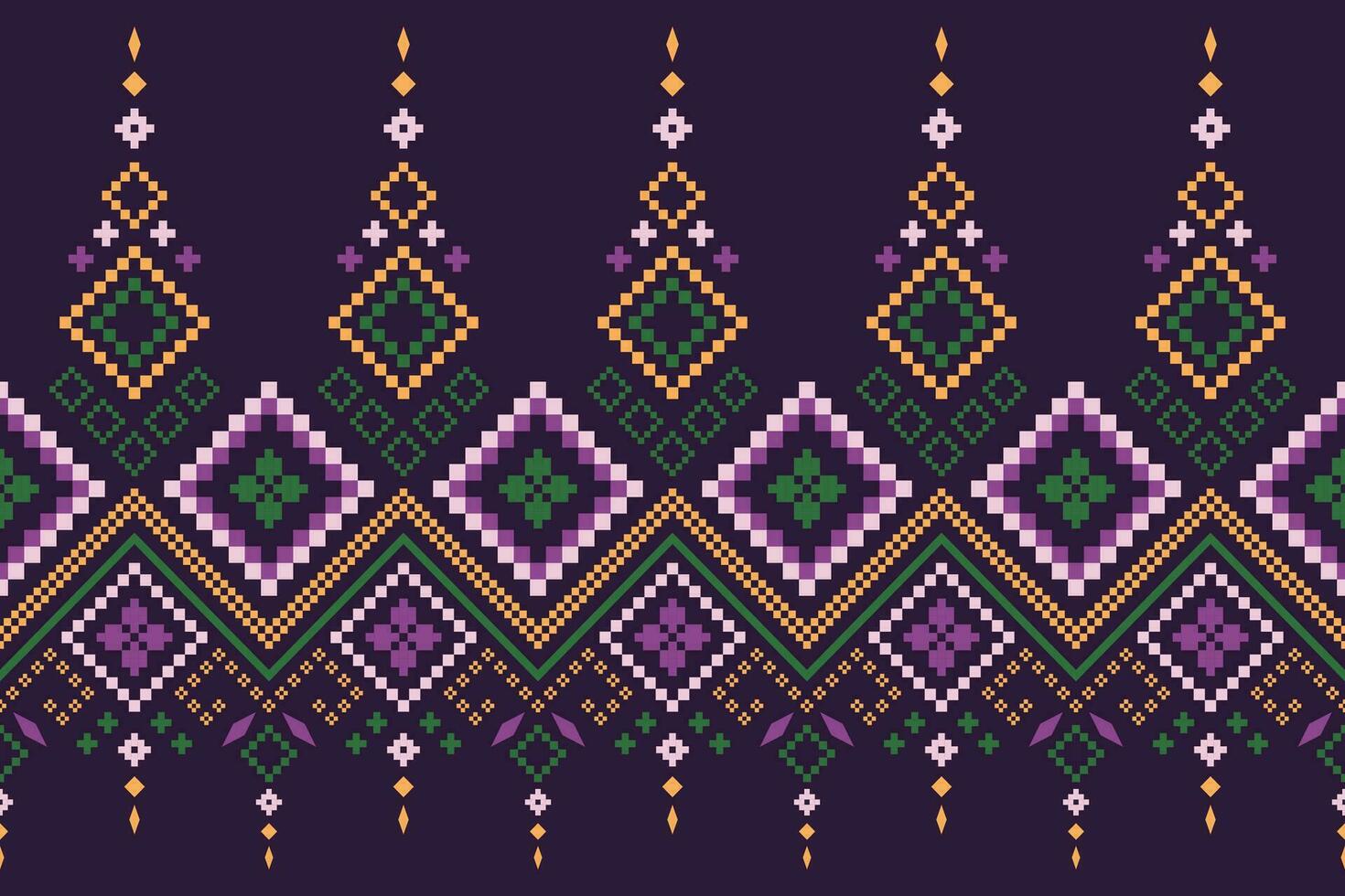 Purple cross stitch traditional ethnic pattern paisley flower Ikat background abstract Aztec African Indonesian Indian seamless pattern for fabric print cloth dress carpet curtains and sarong vector