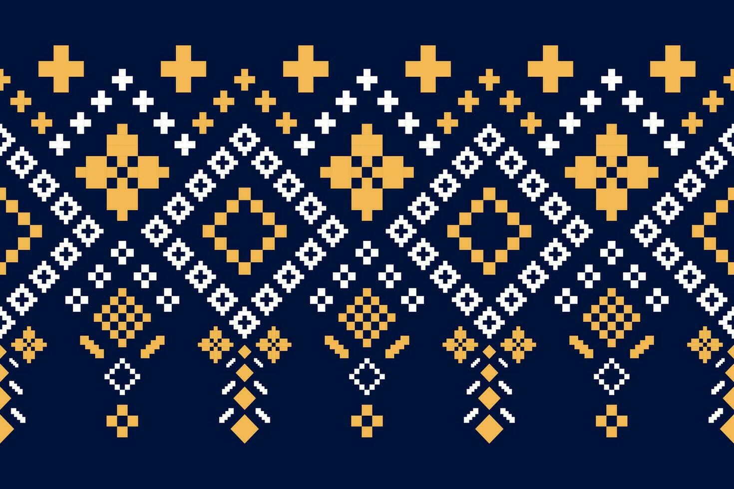 Indigo navy blue geometric traditional ethnic pattern Ikat seamless pattern border abstract design for fabric print cloth dress carpet curtains and sarong Aztec African Indian Indonesian vector