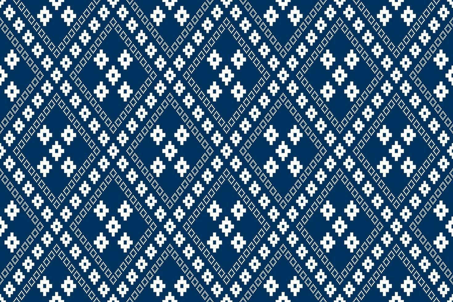 Indigo navy blue geometric traditional ethnic pattern Ikat seamless pattern border abstract design for fabric print cloth dress carpet curtains and sarong Aztec African Indian Indonesian vector