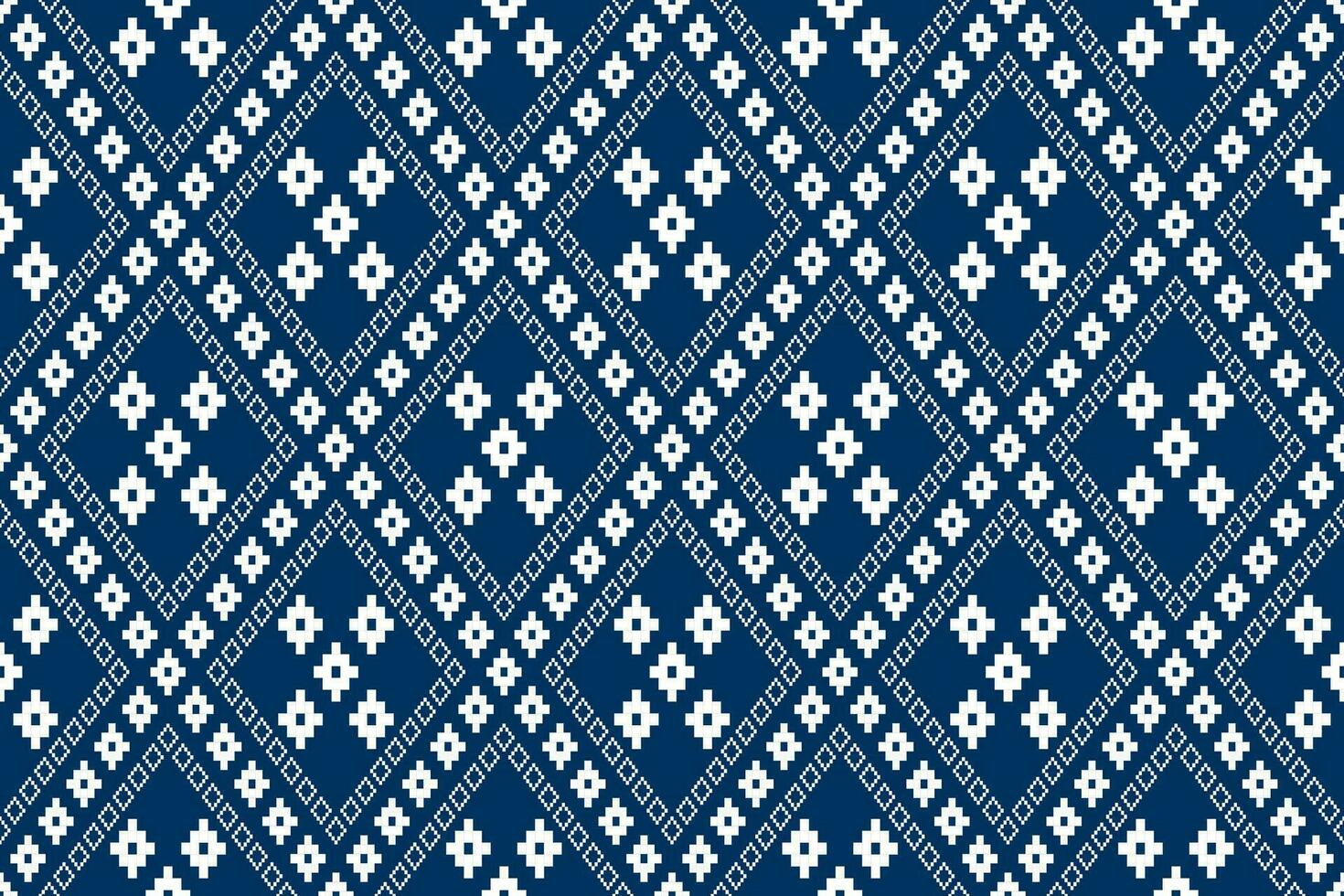 Indigo navy blue geometric traditional ethnic pattern Ikat seamless pattern border abstract design for fabric print cloth dress carpet curtains and sarong Aztec African Indian Indonesian vector