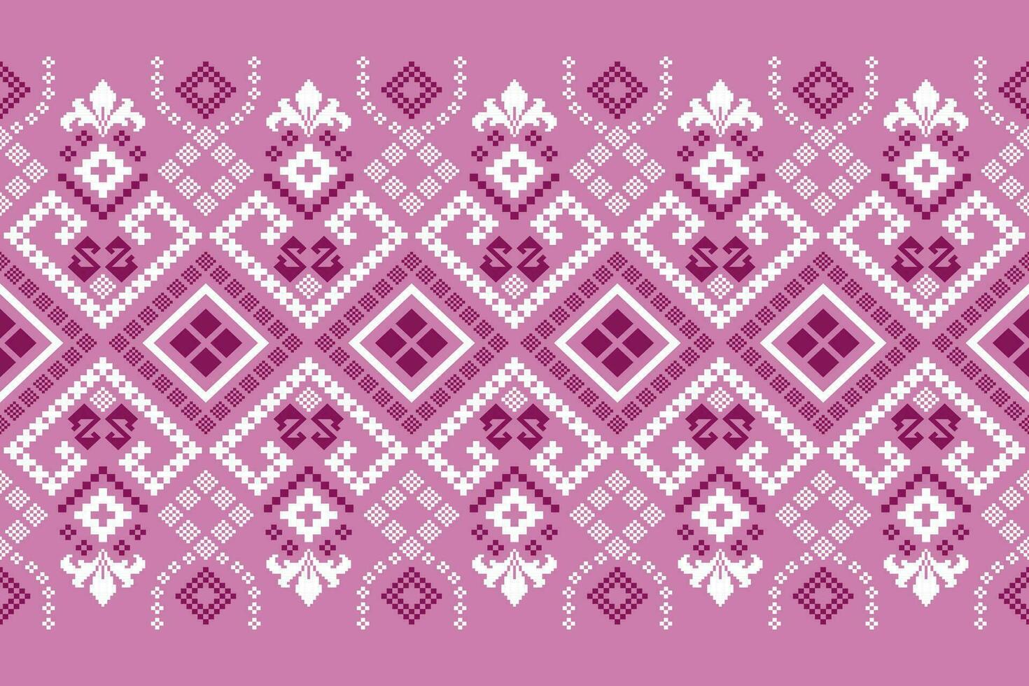Pink Cross stitch colorful geometric traditional ethnic pattern Ikat seamless pattern border abstract design for fabric print cloth dress carpet curtains and sarong Aztec African Indian Indonesian vector