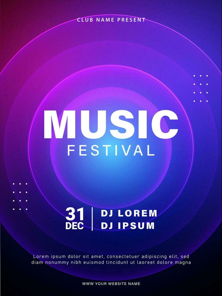 Music festival poster. Musical party flyer template. Futuristic colorful music party invitation design. Vector illustration