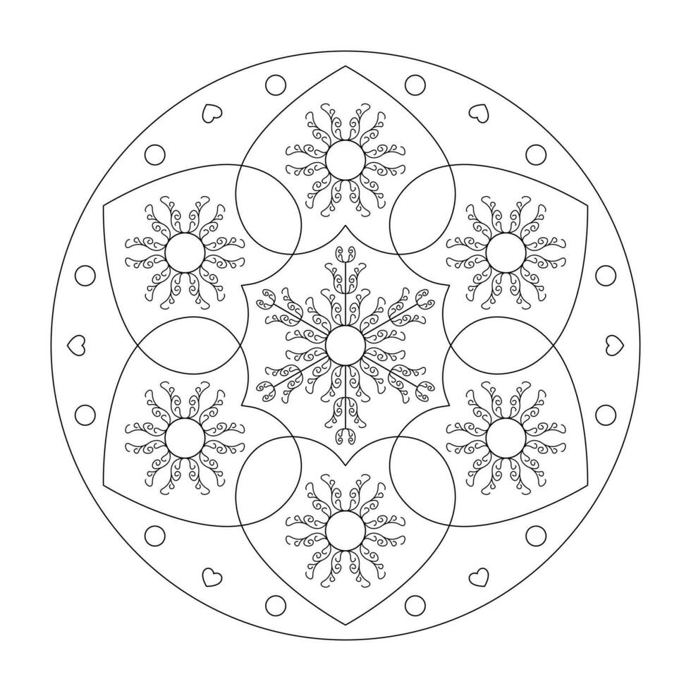 Mandala Coloring Page with hearts. Art Therapy. vector