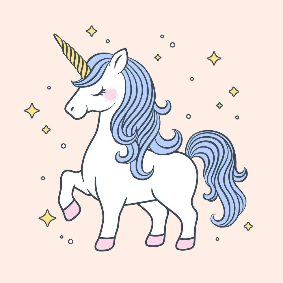 unicornio vector ilustración en garabatear estilo con estrellas