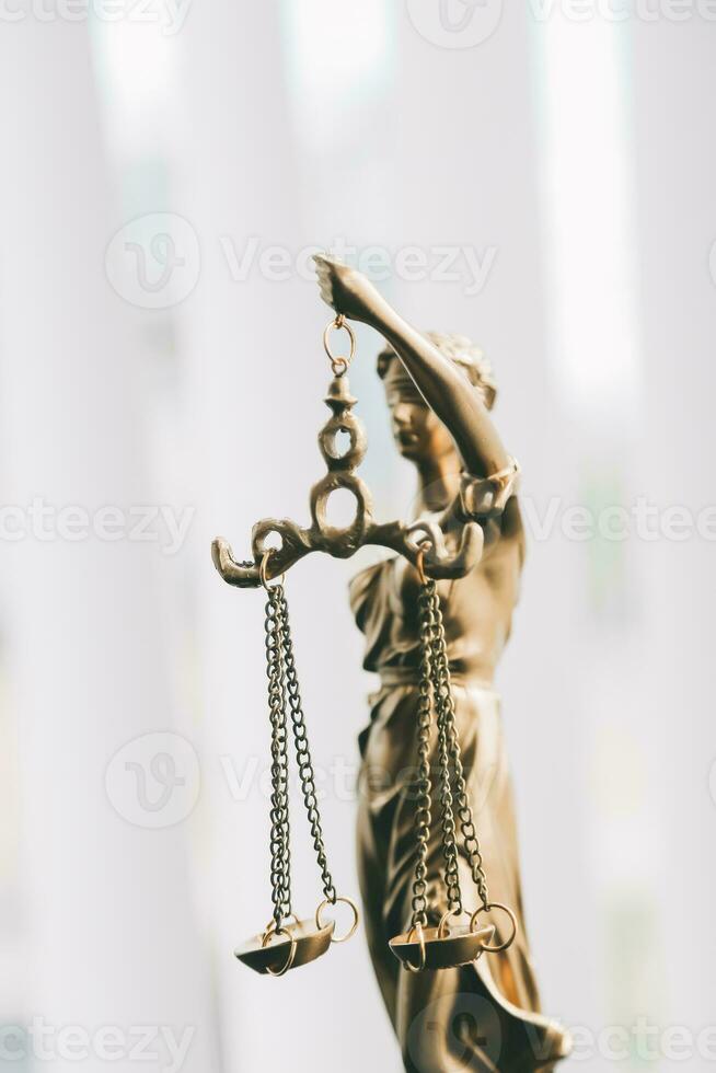 Consultation and conference of Male lawyers and professional businesswoman working and discussion having at law firm in office. Concepts of law, Judge gavel with scales of justice. photo