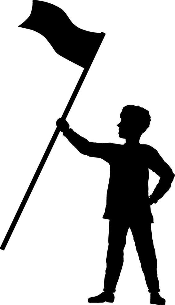 Boy holding flag vector illustration. People holding flag graphic resources for icon, symbol, or sign. Boy holding flag silhouette for freedom, independence or patriotism