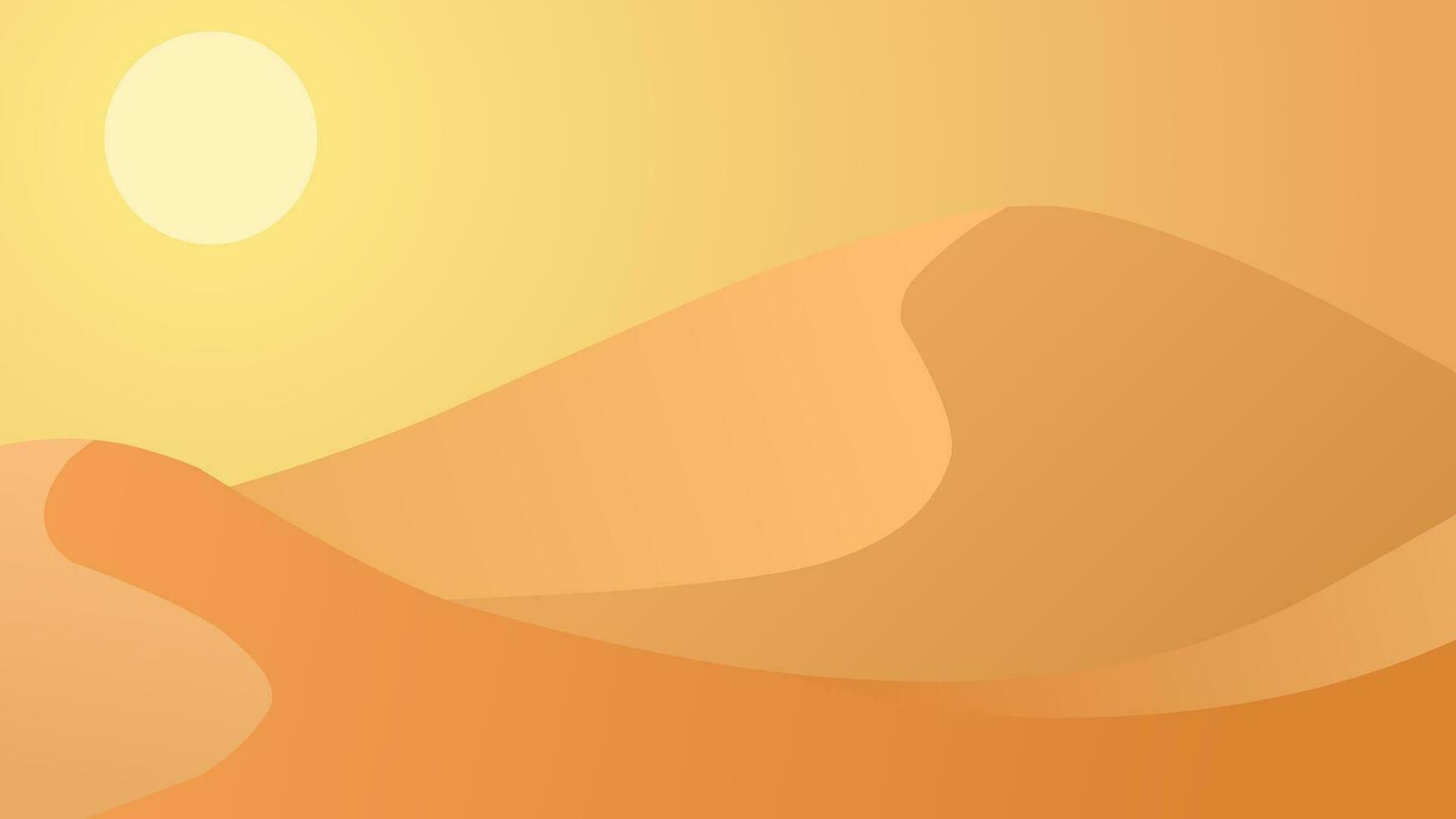 Desert landscape vector illustration. Sand desert landscape with heat sun and dune. Subtropical desert landscape for background, wallpaper or landing page