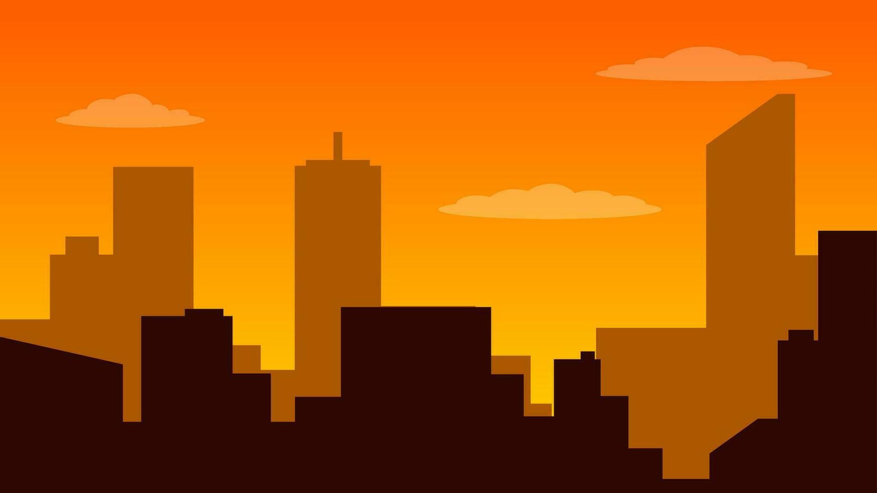 ciudad a puesta de sol paisaje vector ilustración. urbano silueta de horizonte edificio con puesta de sol cielo. paisaje urbano paisaje para fondo, fondo de pantalla o aterrizaje página