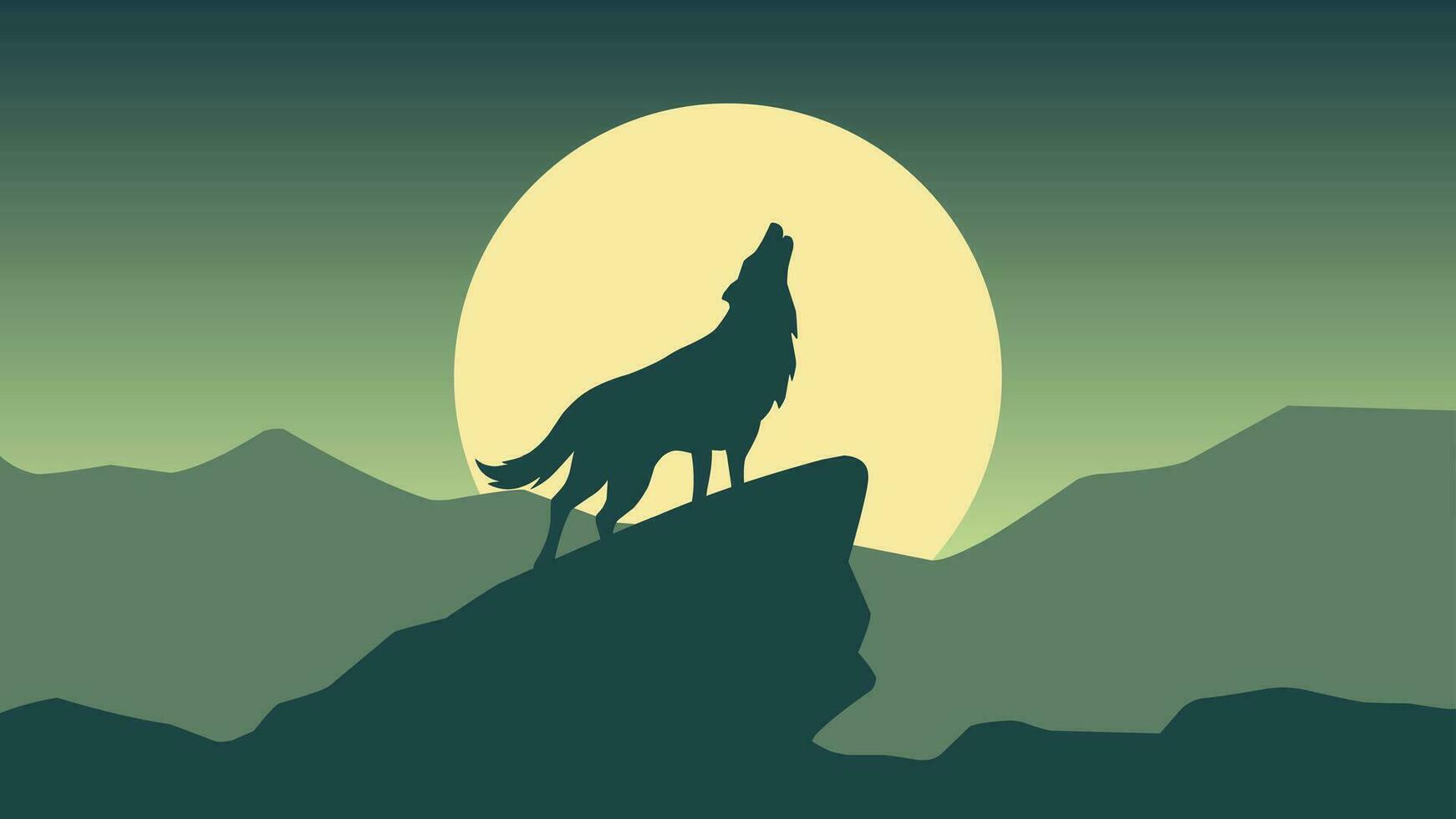 fauna silvestre lobo paisaje vector ilustración. silueta de lobo clamoroso a noche ilustración. fauna silvestre paisaje para fondo, fondo de pantalla o aterrizaje página