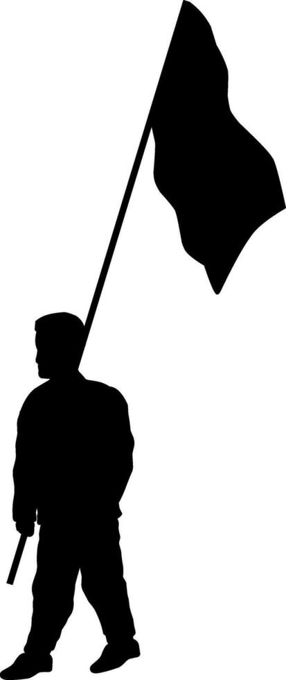 Man holding flag vector illustration. People holding flag graphic resources for icon, symbol, or sign. Man holding flag silhouette for freedom, independence or patriotism