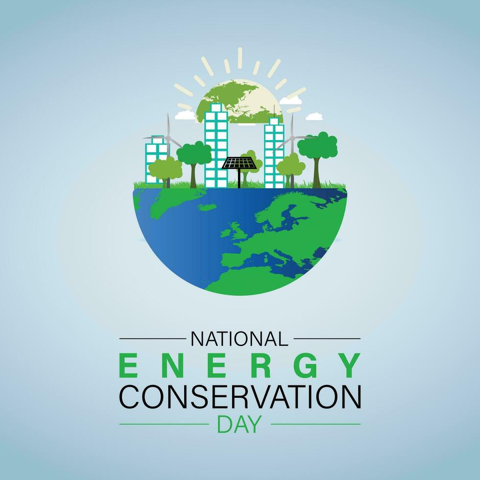 World Energy conservation day is observed December 14th. People know about  and Save the Planet and Green Eco Friendly with Lamp. Banner, poster, card, background design. vector