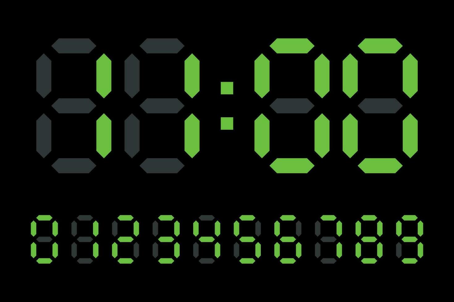 Digital LED Clock numbers electronic figures vector on black background.