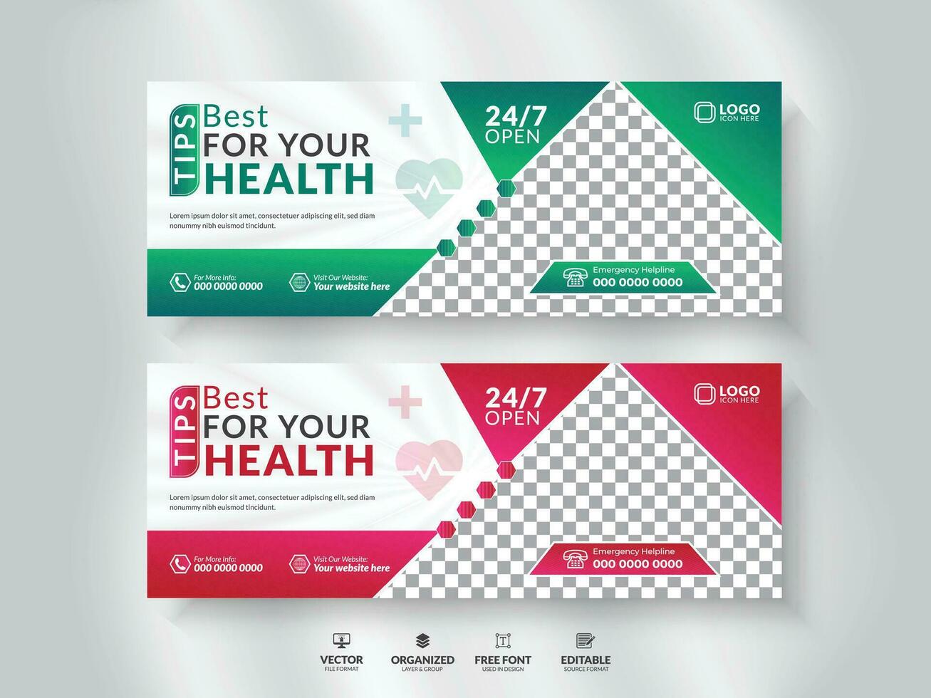 Medical healthcare services social media cover design template with gradient colour, Social media cover page timeline, web banner ads design template. vector