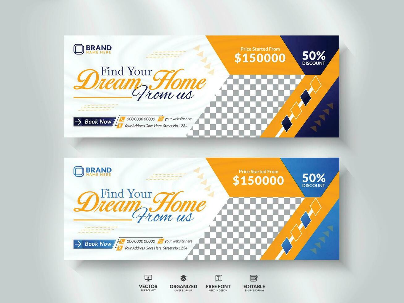 Real Estate social media cover and web banner design template. vector