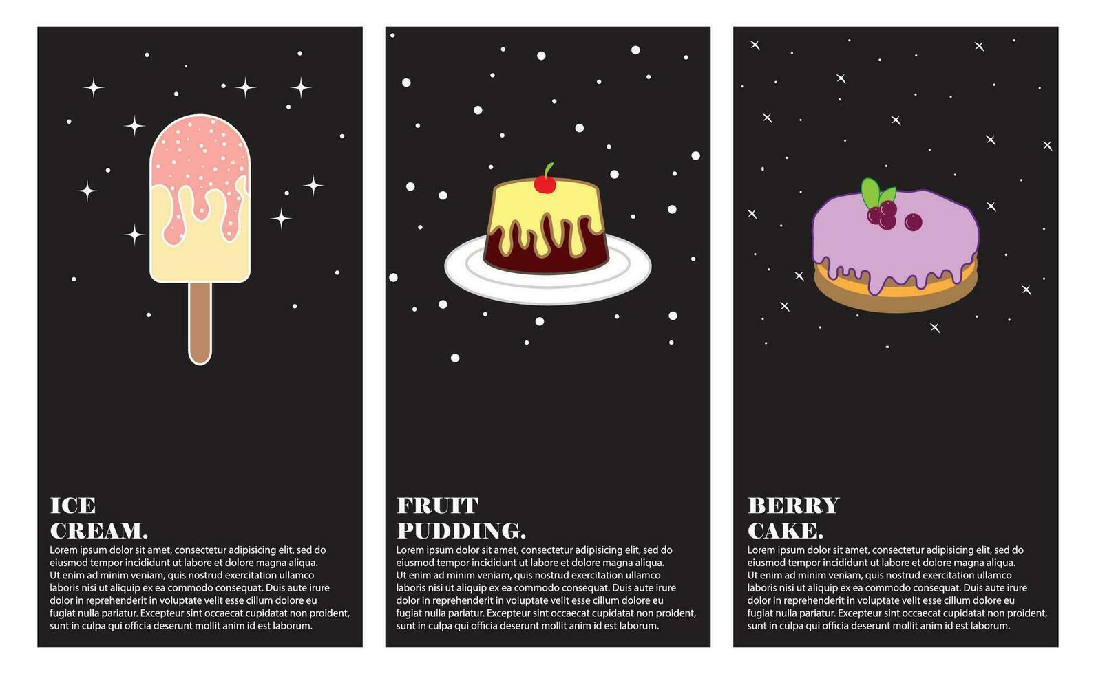 Set of Dessert Background. Black Background. vector