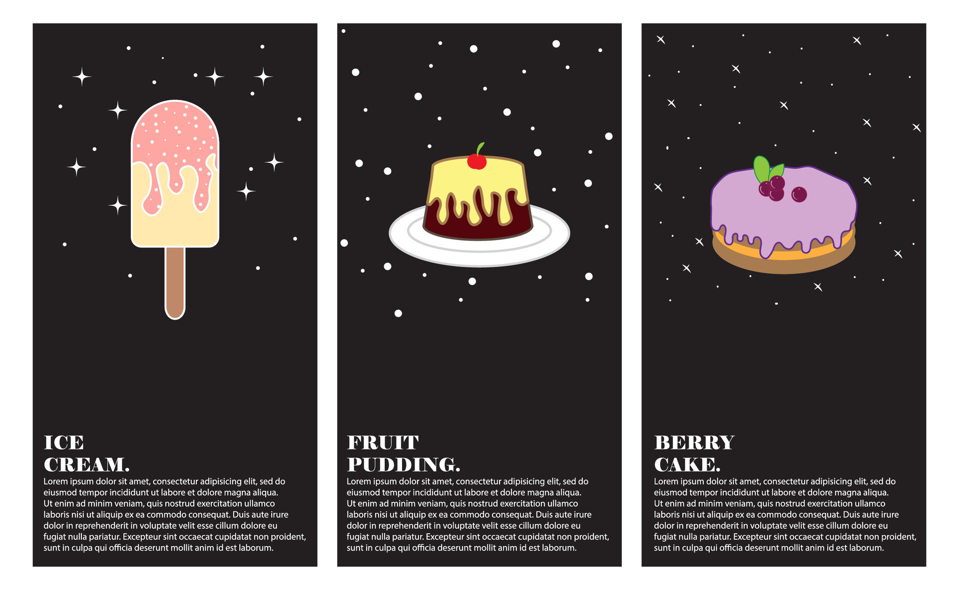 Set of Dessert Background. Black Background. 33952233 Vector Art at