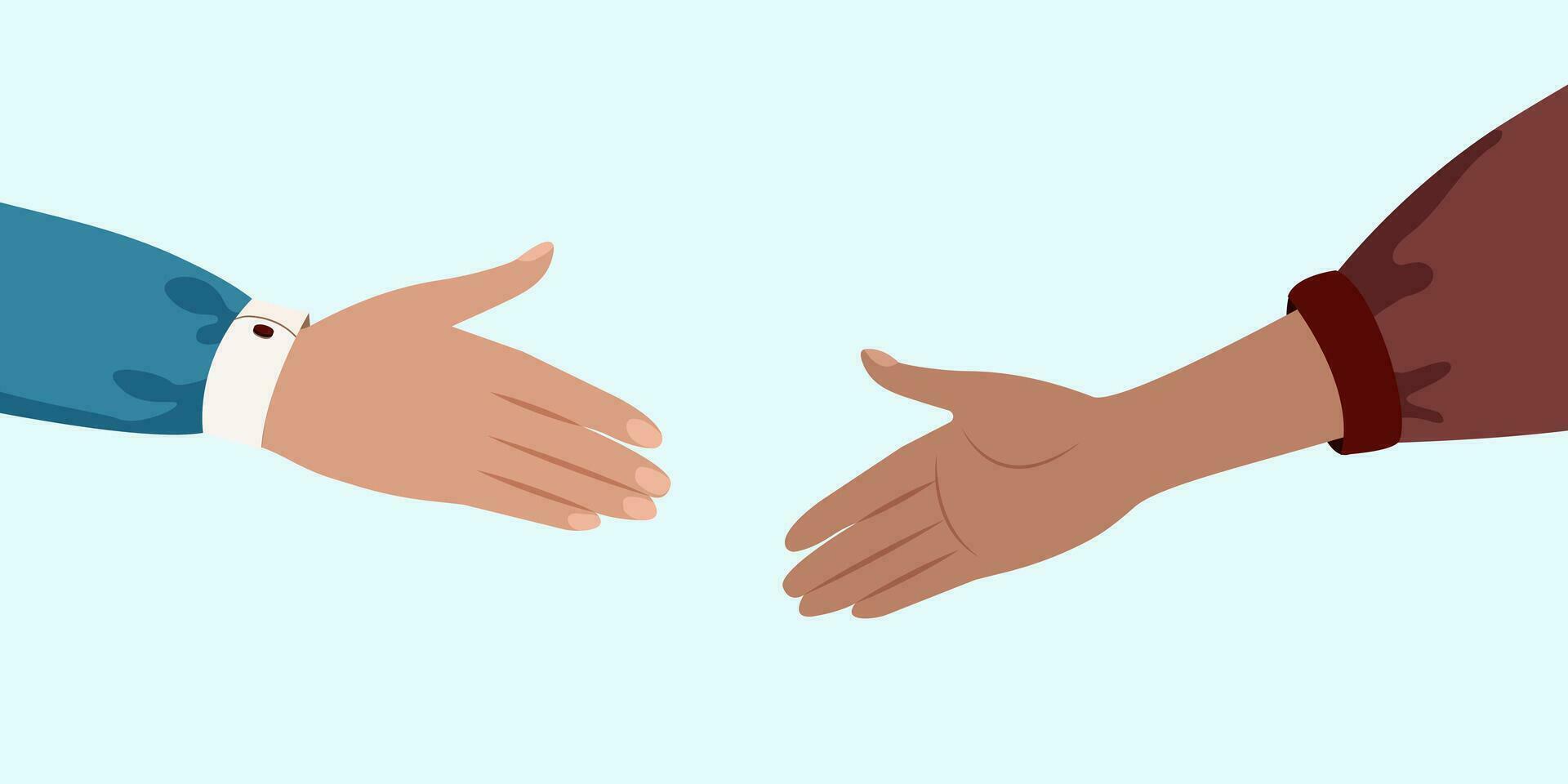 Hands reaching towards each other to handshake. Concept of human relation, togetherness or partnership. vector illustration. Design for banner, flyer, poster, cover or brochure.