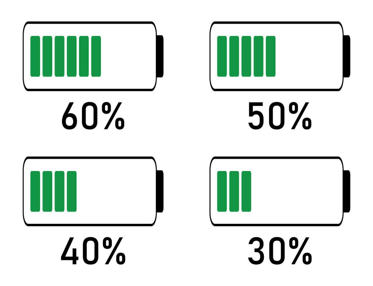 Percentage infographics full battery charge, energy level, progress, growth, power vector sign symbols.