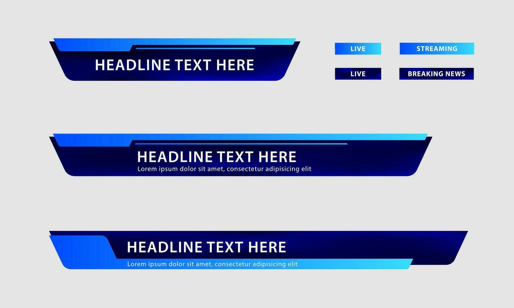 Broadcast news lower third banner templates for Television, Video and Media Channels. Set of modern headline bar layout design vector