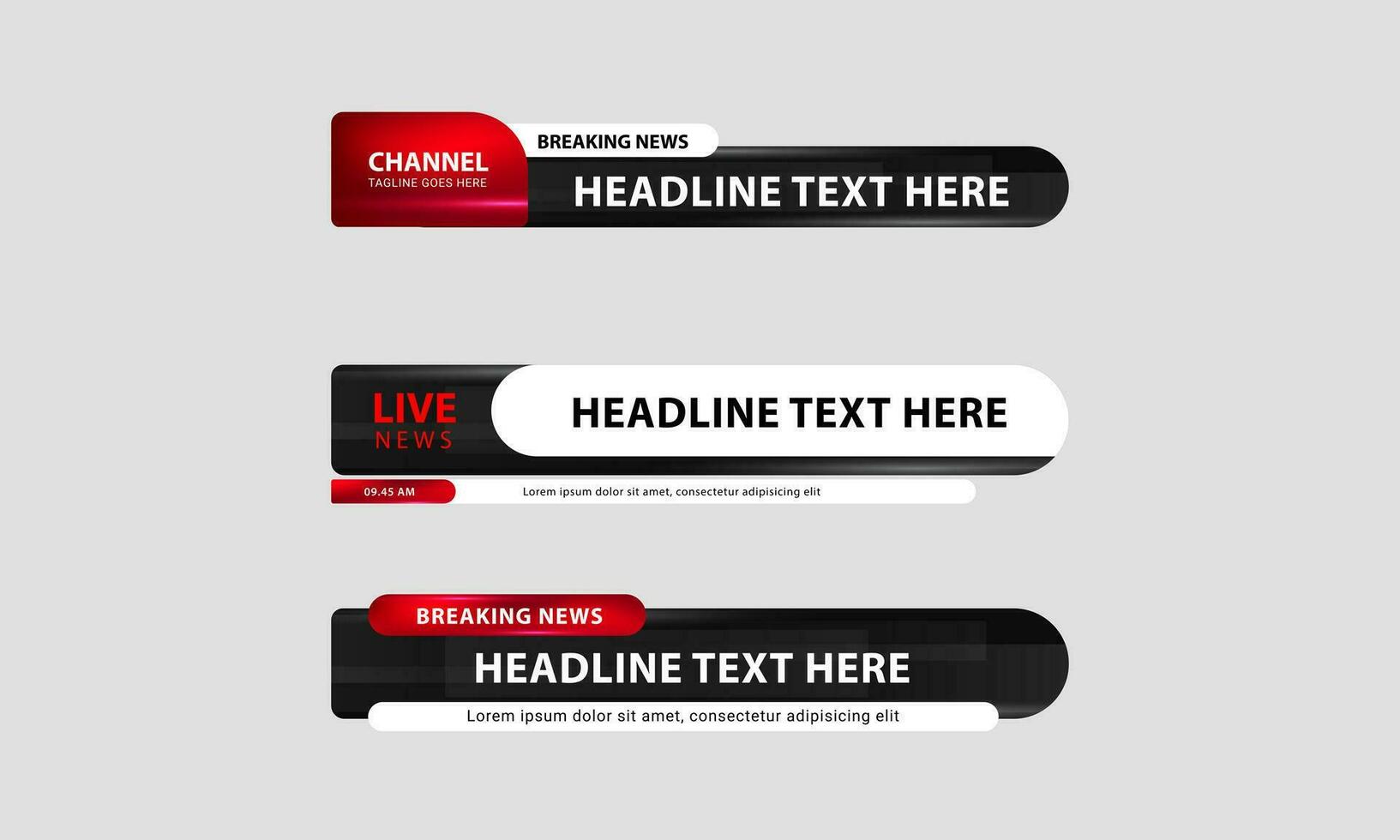 Lower third vector design. Set of lower third bar templates for breaking news, sports news on television, video and media online