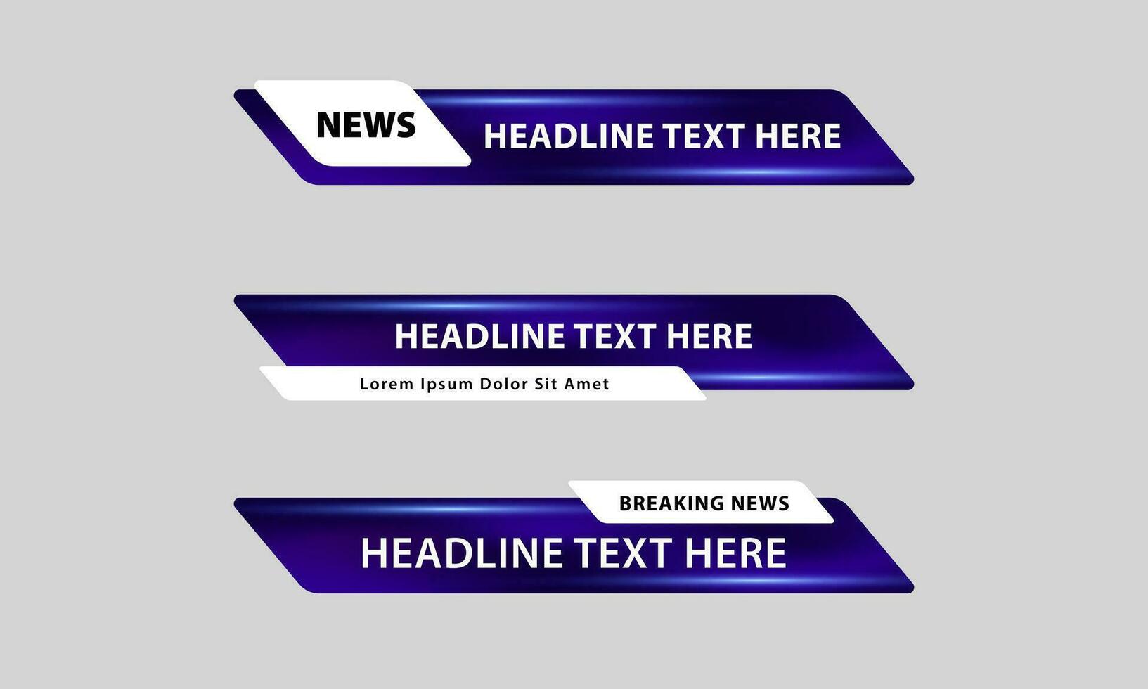 Set of broadcast news lower third banner templates for Television, Video and Media Channels. Futuristic headline bar layout design vector